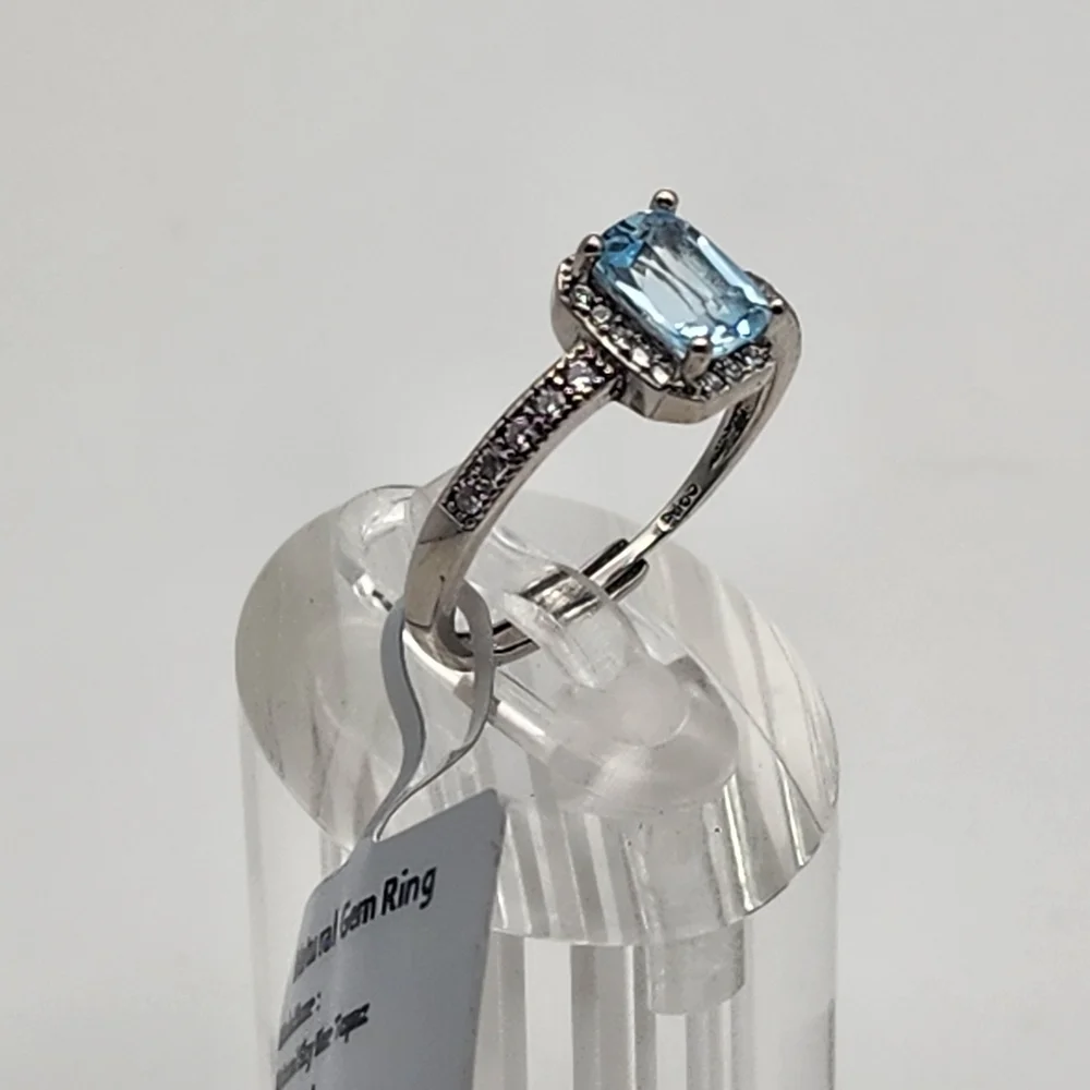 NWT Sterling Silver & Natural Sky Blue Topaz Adjustable Ring - Picture 2 of 7